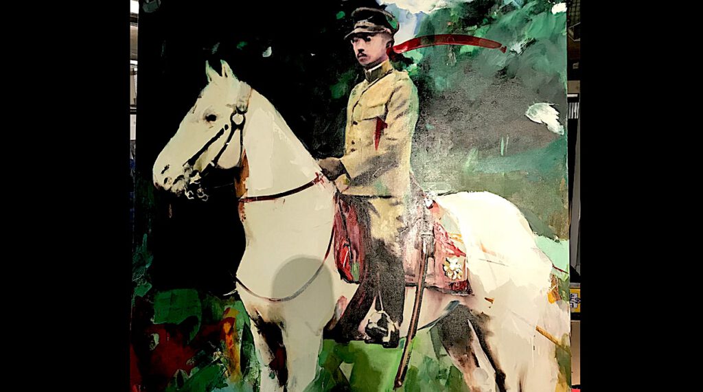 Another painting for the Right-Wing by IDA Yukimasa. Japanese Emperor Hirohito during war time.