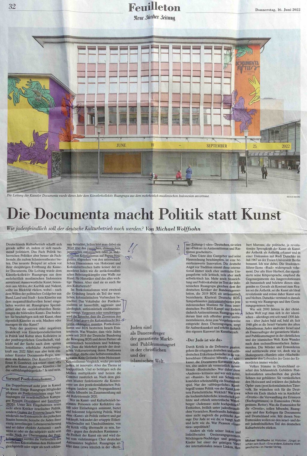 Neue Zürcher Zeitung 16. Juni 2022 (During Art Basel)