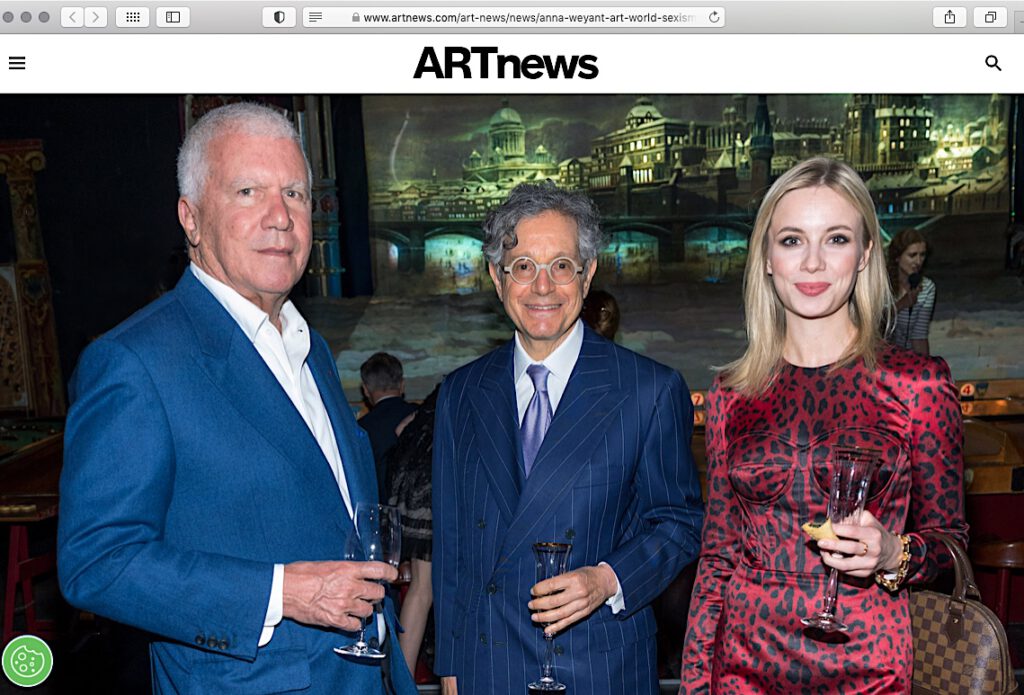 Larry Gagosian (L), Jeffrey Deitch, and Anna Weyant attend the Party "Maya Ruiz-Picasso, Fille de Pablo" at Musee des Arts Forains on April 23, 2022 in Paris, France. Screenshot from ARTnews // Creative Commons Attribution Noncommercial-NoDerivative Works photos: cccs courtesy creative common sense