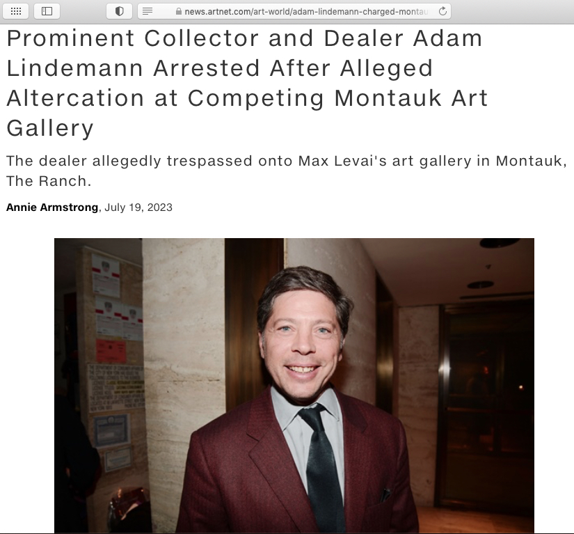 Collector and Dealer Adam Lindemann Arrested (screenshot from artnet site)