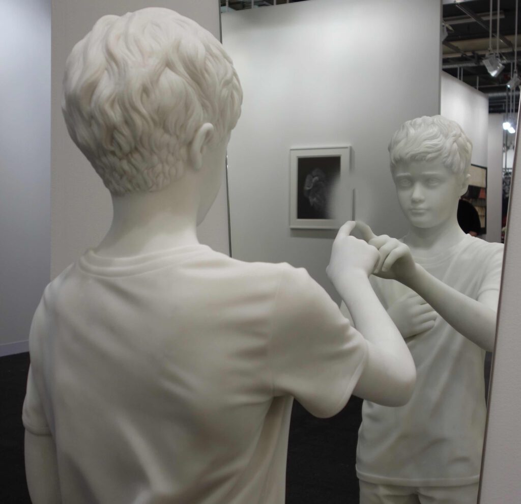 ELMGREEN & DRAGSET ‘:‘, Statuary marble and mirror, 199.5 x 56.7 x 57.6 cm @ MASSIMODECARLO, Art Basel 2023, detail