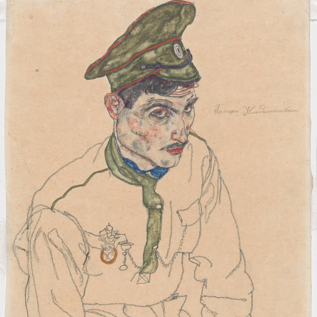 Egon Schiele Russischer Kriegsgefangener 1916, Opaque watercolor, over graphite, on cream wove paper, 43.8 x 30.8 cm