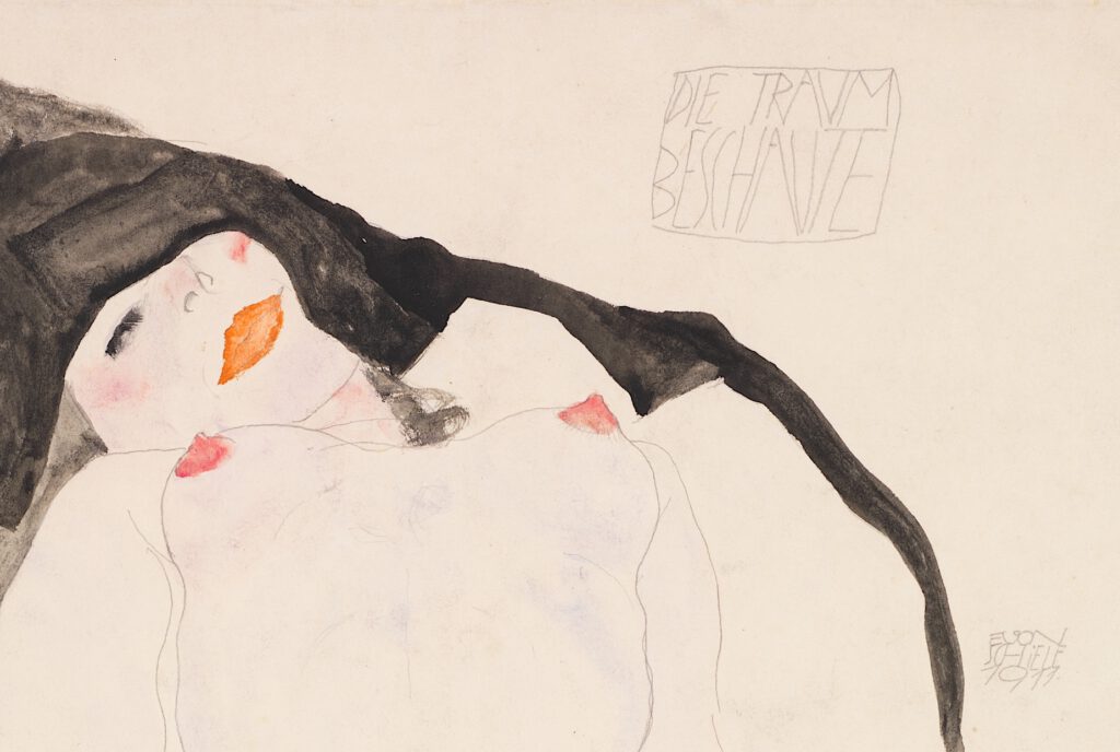 Egon Schiele DIE TRAUM BESCHAUTE 1911, Watercolour and pencil on paper, 48 x 32 cm, detail. Collection of Metropolitan Museum of Art, New York