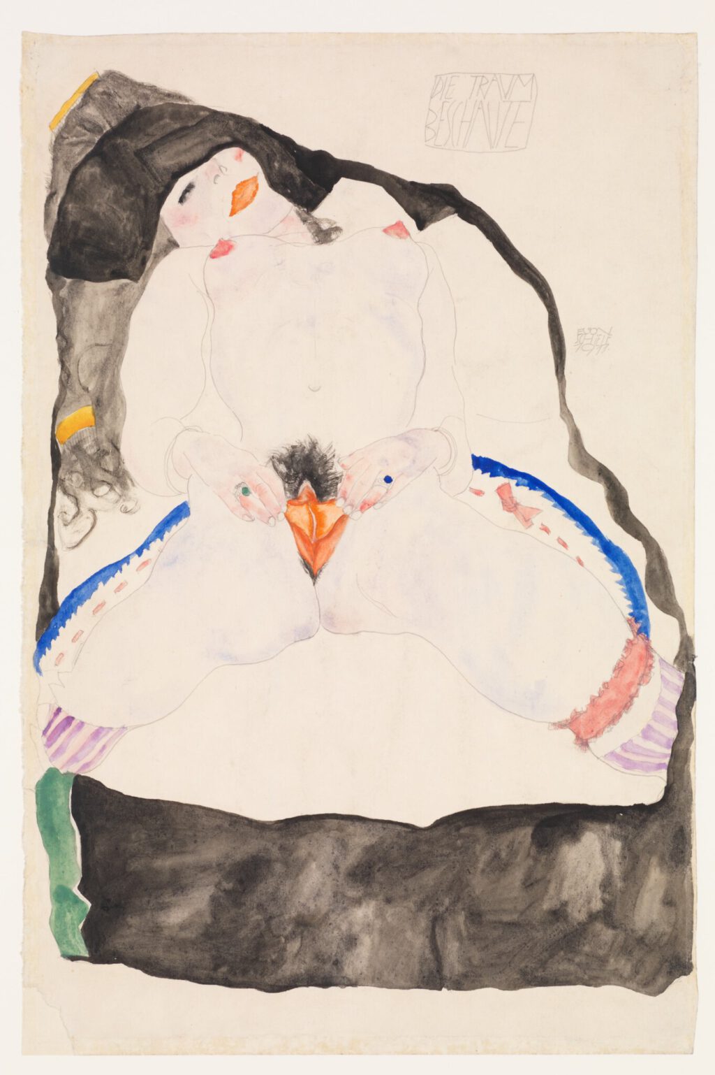 Egon Schiele DIE TRAUM BESCHAUTE 1911, Watercolour and pencil on paper, 48 x 32 cm. Collection of Metropolitan Museum of Art, New York