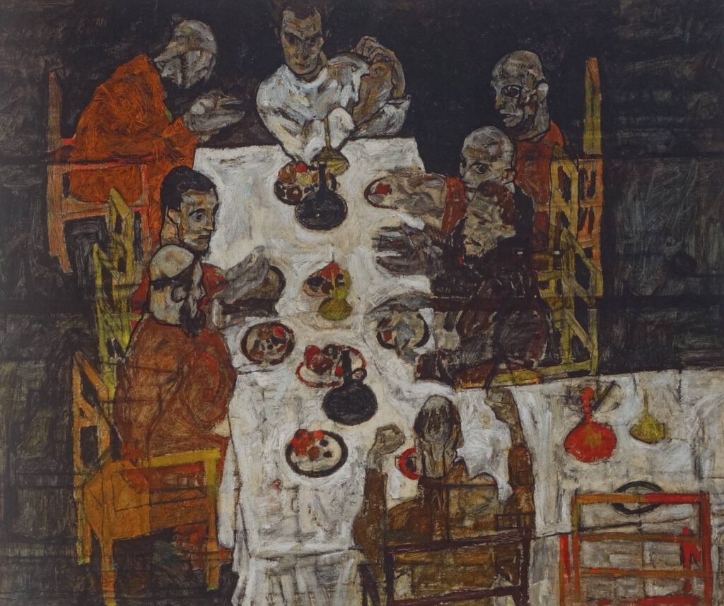 Egon Schiele Die Tafelrunde 1917-18, oil and tempera on canvas, 100,5 x 120 cm