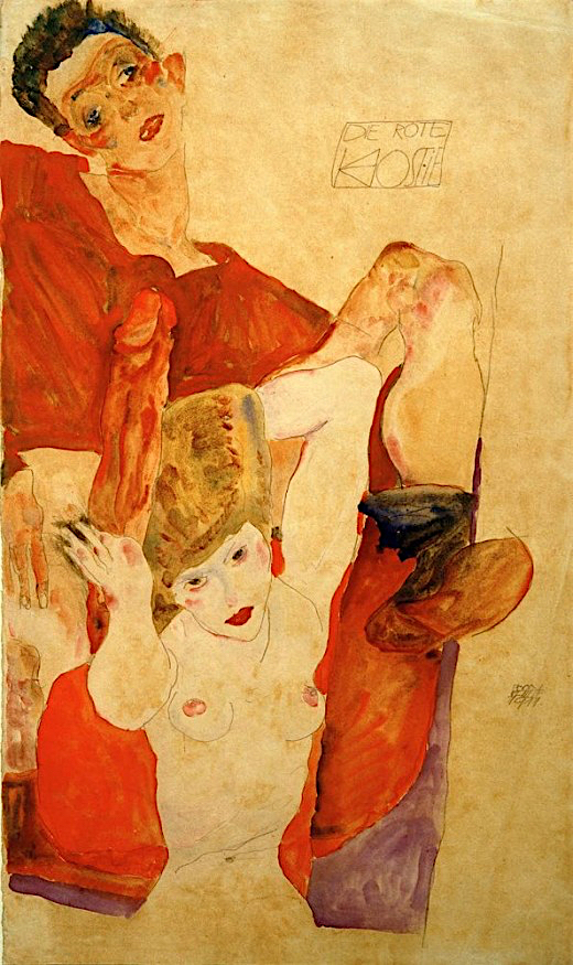 Egon Schiele “Die rote Hostie” 1911, Aquarell und Bleistift, 42.2 x 28.2 cm. Courtesy Galerie St. Etienne, New York