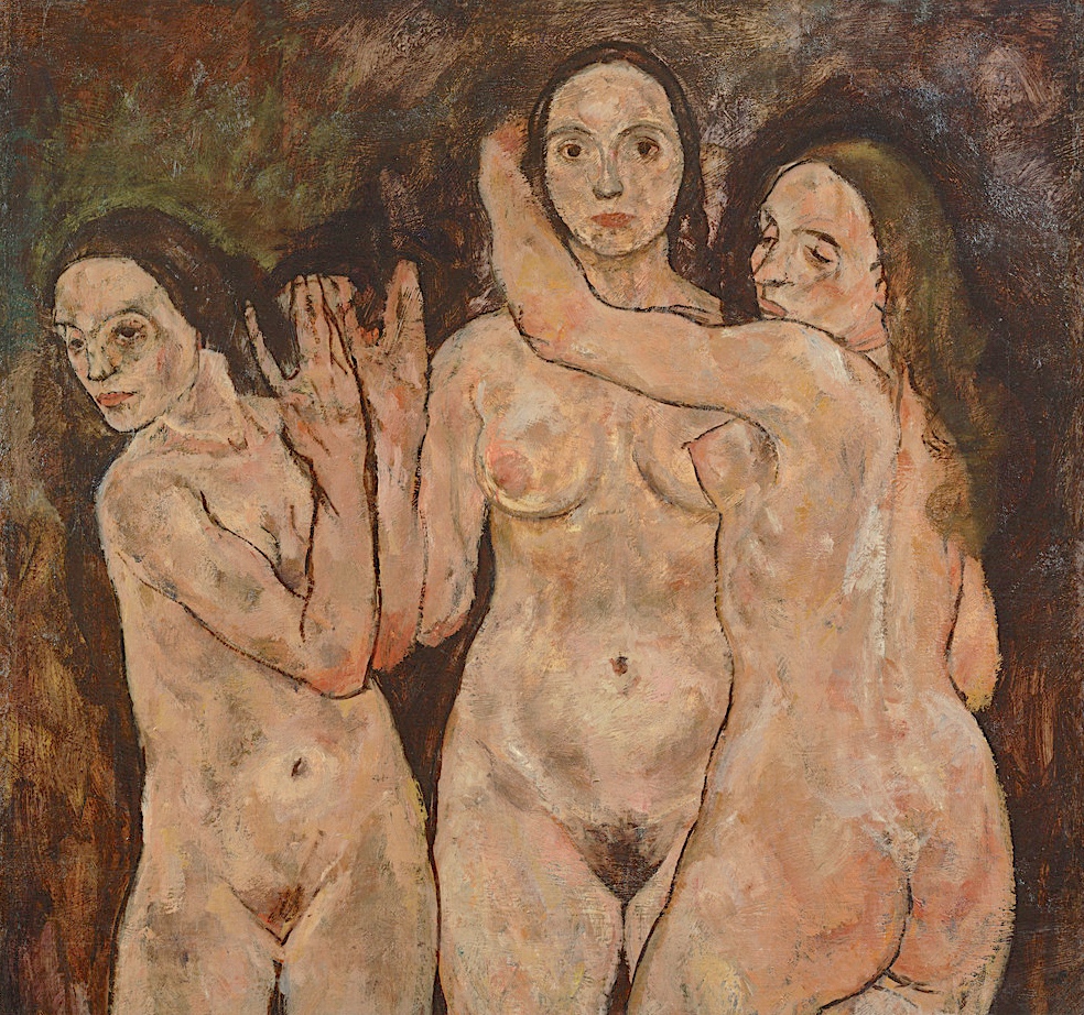 Egon Schiele “Drei stehende Frauen (Fragment) ” 1918 (unvollendet) , Öl auf Leinwand, 101.5 x 108.7 cm