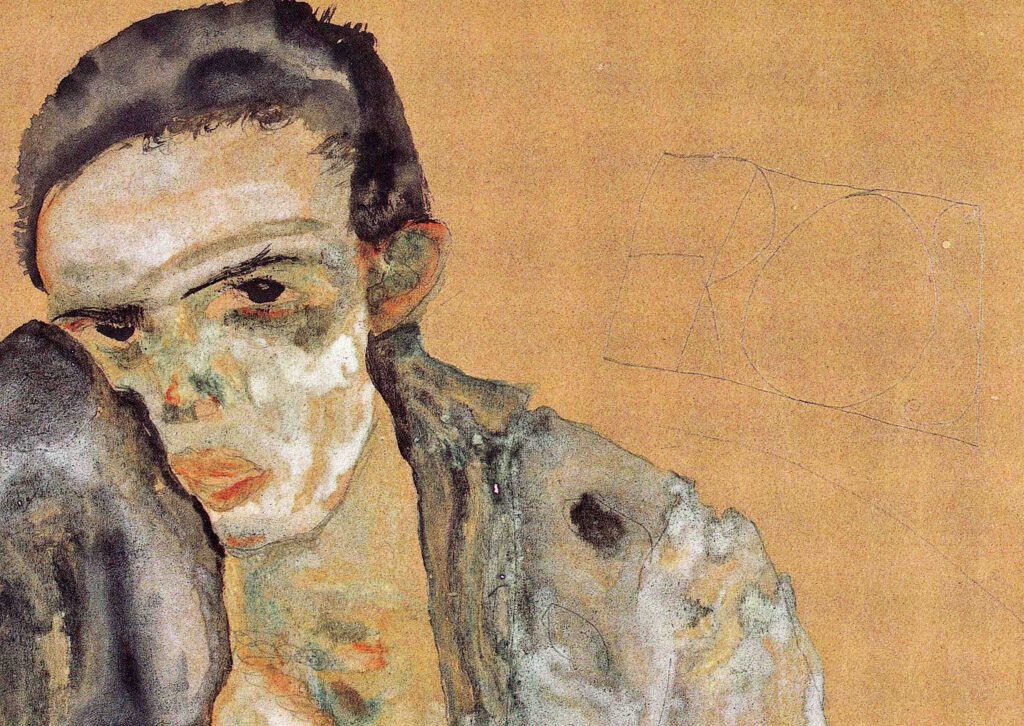 Egon Schiele Eros 1911, chalk, gouache and watercolour on paper, 55.9 x 45.7 cm, detail (EROS)