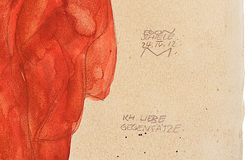 Egon Schiele Ich liebe Gegensätze 1912, gouache, watercolour and pencil on paper, 47.9 x 31.5 cm, detail