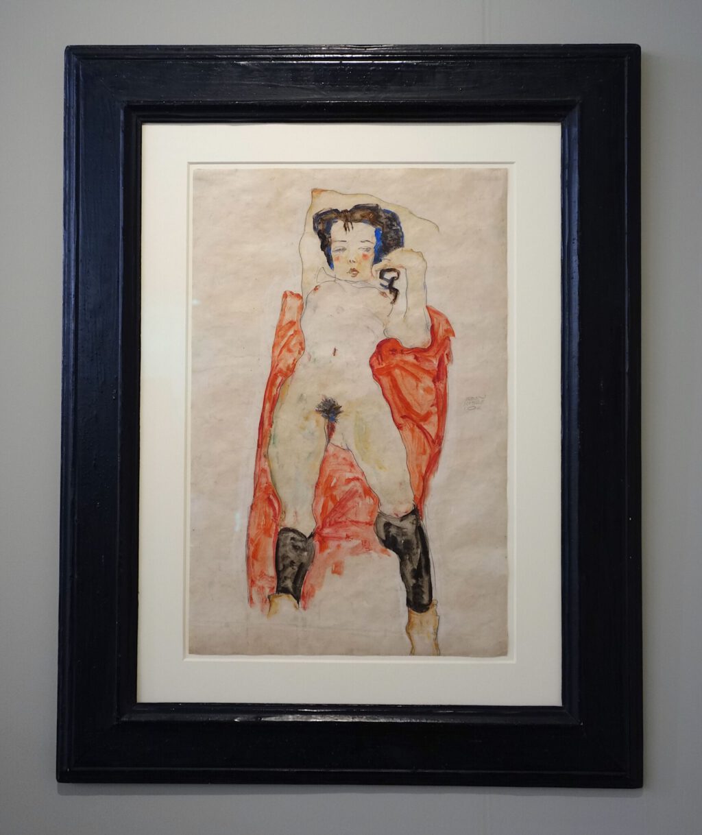Egon Schiele Reclining Female Nude in Black Stockings 1911 Watercolour on paper