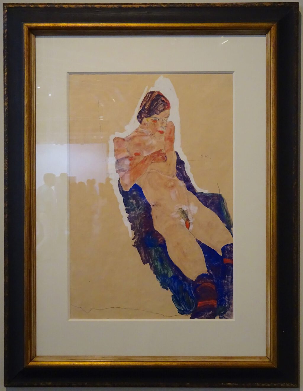 Egon Schiele Reclining Girl on Blue Cloth 1910, Gouache, watercolour and pencil on paper