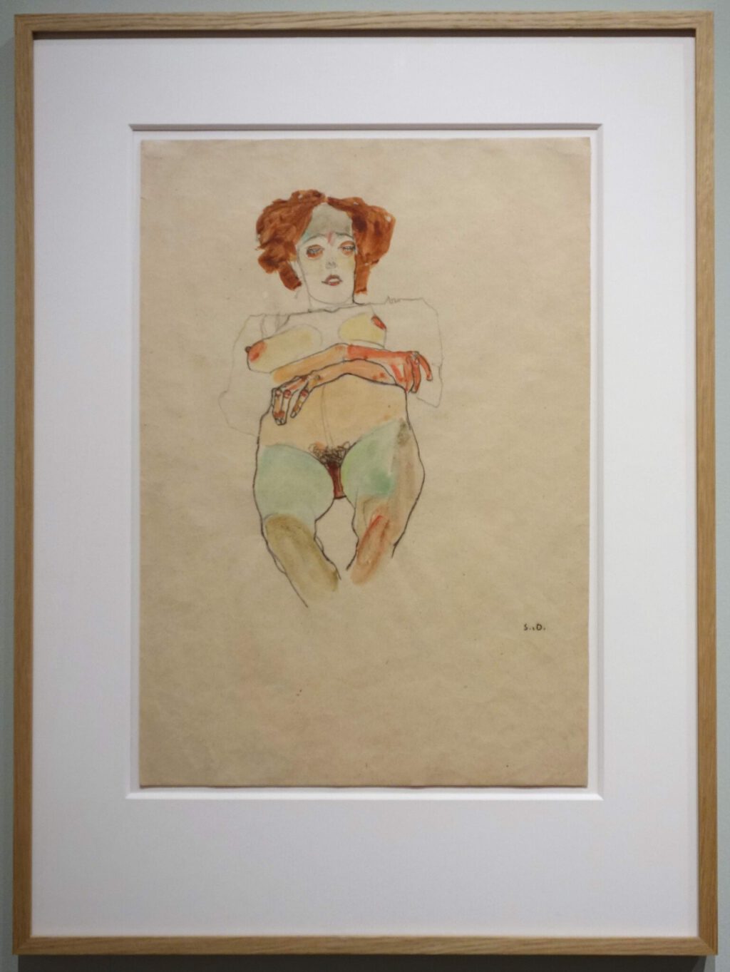 Egon Schiele Seated Pregnant Nude 1910, Watercolour, gouache and black crayon on paper