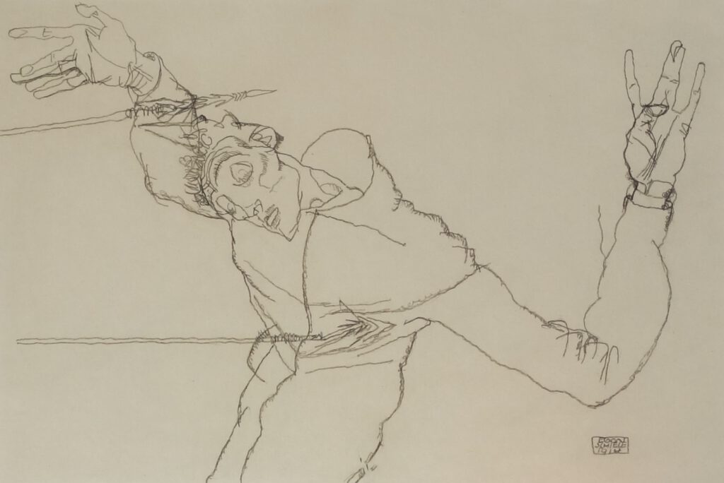 Egon Schiele Selbstportrait als heiliger Sebastian 1914, Pencil on paper, 32.4 x 48.2 cm