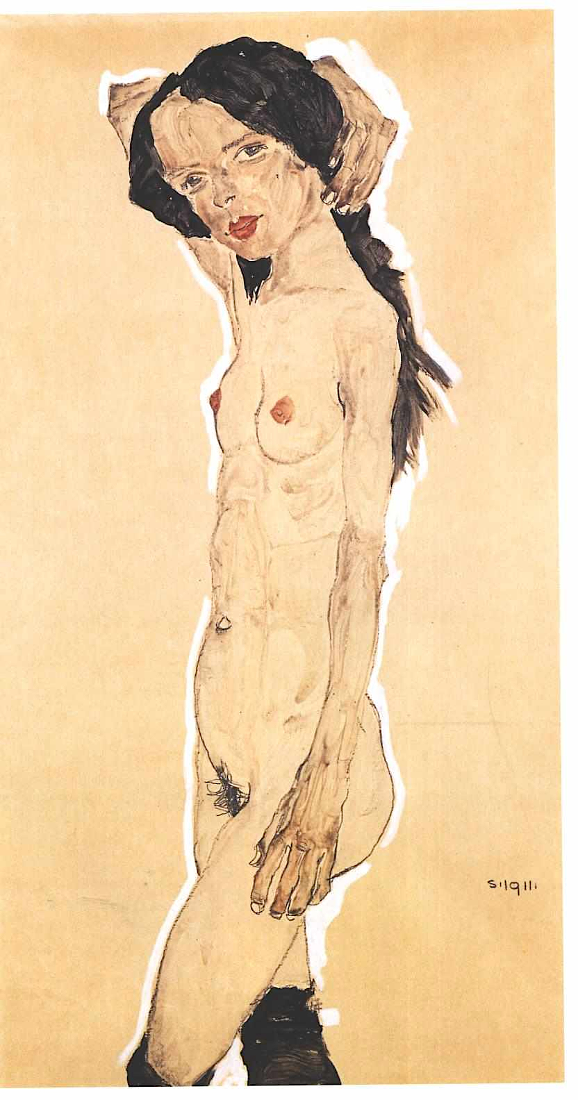 Egon Schiele “Stehender Akt” 1911, Aquarell und Bleistift. Courtesy Galerie St. Etienne, New York