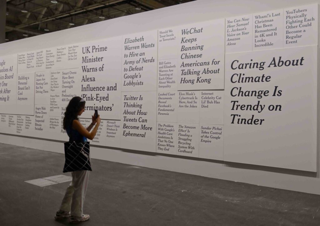 Ron Terada TL; DR 2019-2020, Acrylic on canvas, 52 paintings; 305 x 1585 cm overall (Catriona Jeffries) @ Unlimited Art Basel 2023