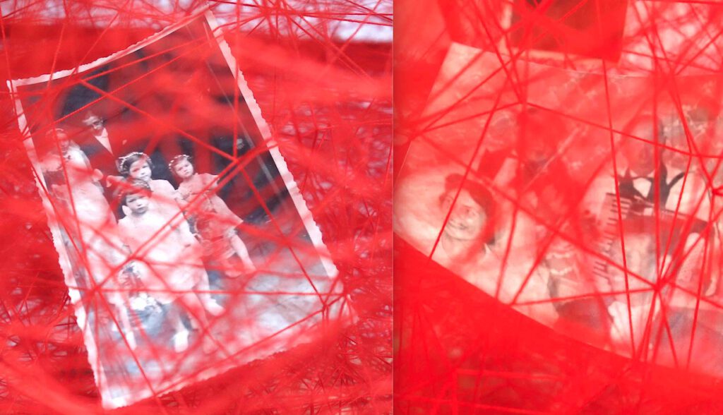 塩田千春 SHIOTA Chiharu State of Being (Album) 2023, Metal frame, photo album and thread, 300 x 100 x 100 cm, Unique, details @ TEMPLON, Art Basel 2023