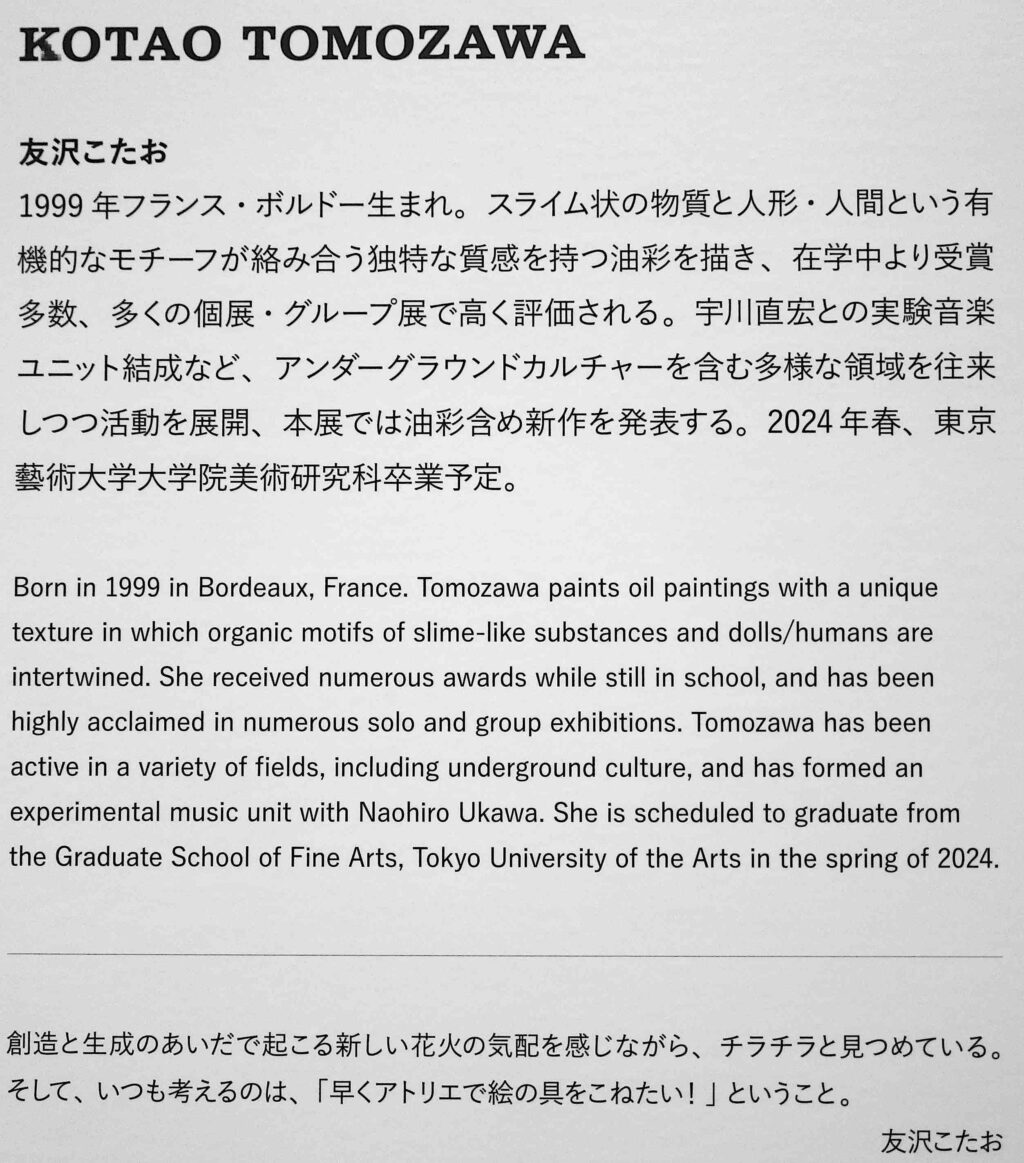 TOMOZAWA Kotao 友沢こたお @ MOT ANNUAL 2023, Museum of Contemporary Art Tokyo. Introduction message and art work informations.