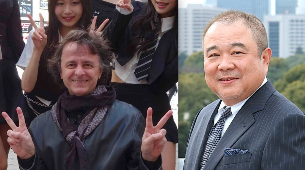 1959年生まれ、日本アーティスト亜 真里男 (2023年の写真) と 1963年生まれ、カルチュア・エンタテインメントの中西一雄社長 (2024年の写真)