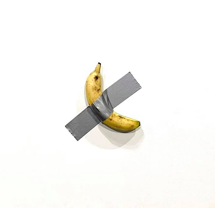 Maurizio Cattelan (b. 1960) “COMEDIAN”, banana and duct tape, 20 by 20 by 5 cm @ Art Basel Miami Beach 2019, PERROTIN Booth