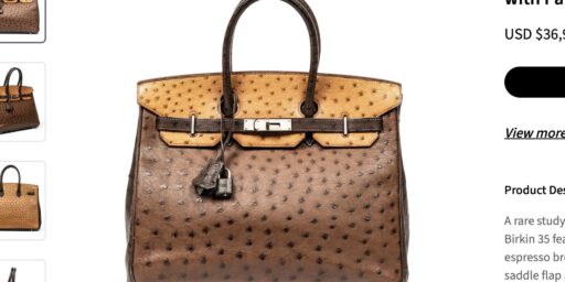 American high jewellery designer Lorraine Schwartz sells her HERMÈS Ostrich Tri-Color Birkin 35 with Palladium Hardware for USD$36,90000 @ JOOPITER
