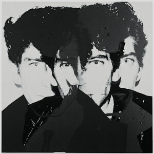 Andy Warhol “Robert Mapplethorpe” 1983, acrylic paint and silkscreen ink on linen, 40 x 40 inch, 101.6 x 101.6 cm.