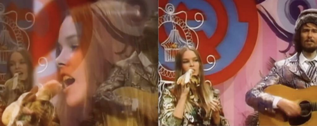 In 1967, Michelle Phillips (23) of The Mamas & the Papas, forced to lip-sync on The Ed Sullivan Show