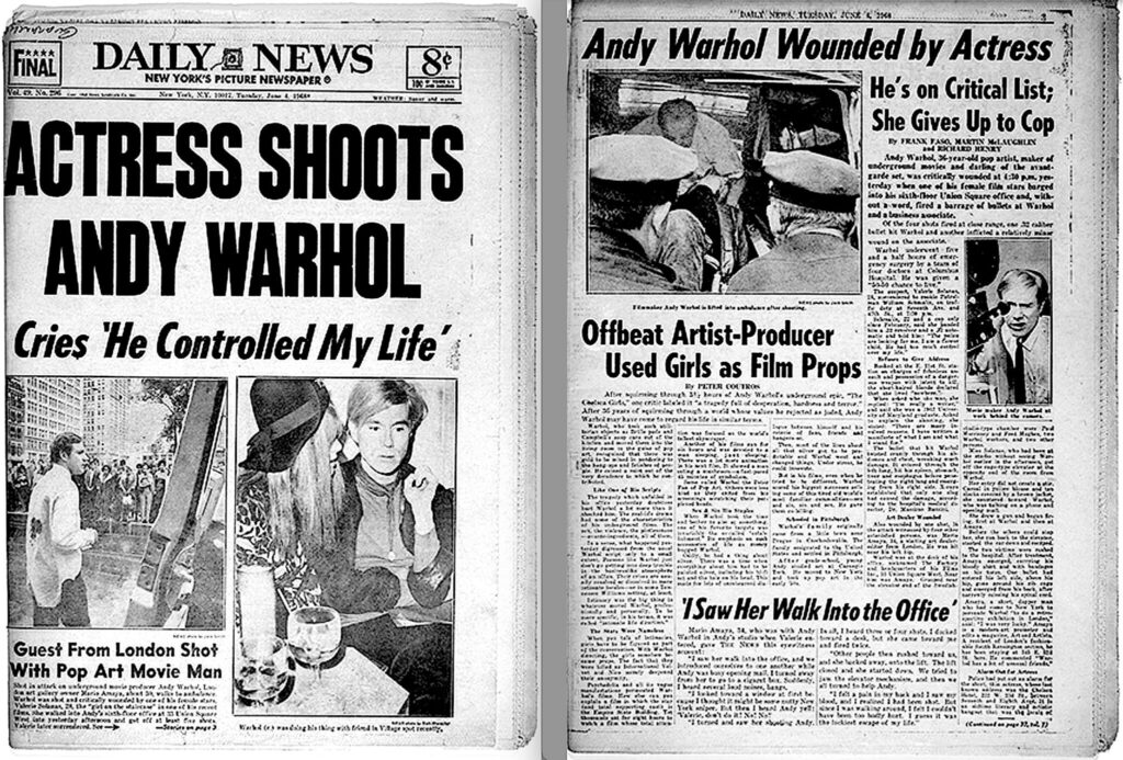 Actress shoots Andy Warhol (Daily News 4th of June 1968)