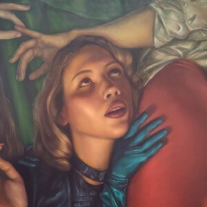 Chloe Wise Some abysmal jam 2025 Oil on linen 182.9 x 153 x 3.8 cm, detail | Chloe Wise "Some abysmal jam" 2025. Oil on linen, 182.9 x 153 x 3.8 cm, detail