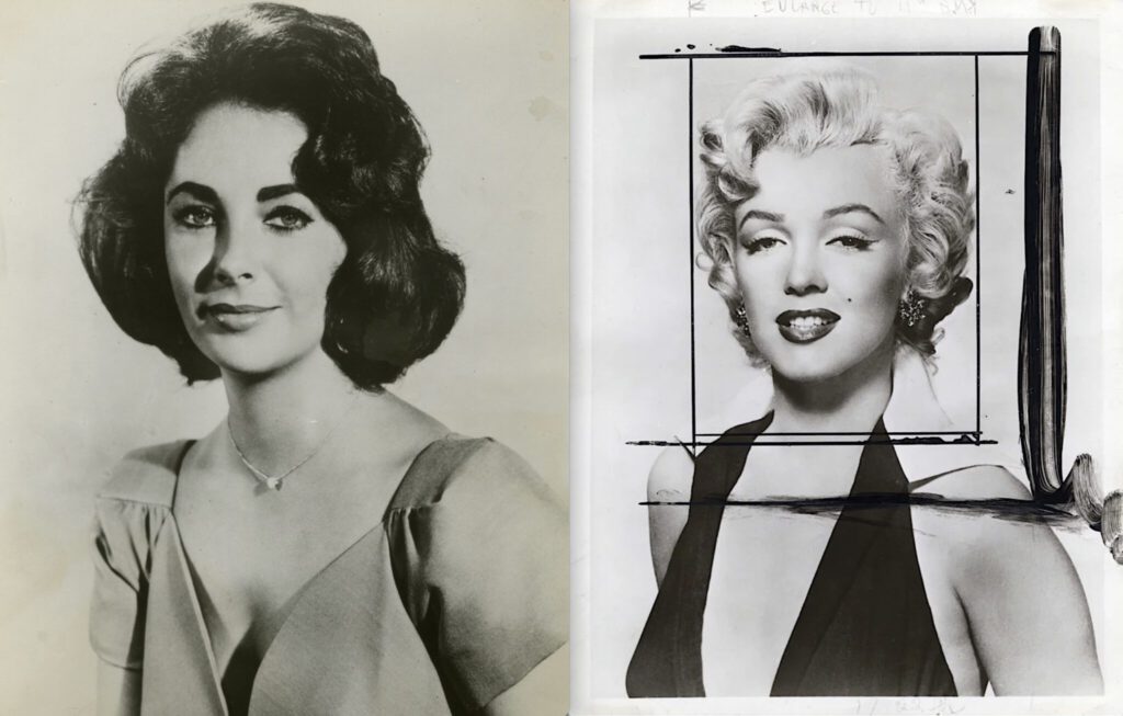 Original photographs of Elizabeth Taylor and Marilyn Monroe. Sources for Warhol’s prints. 2