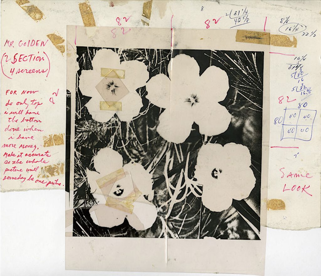 Acetate mechanical for 82-inch Flowers, 1964. Ink on acetate, handwritten ink on Bristol board, overall