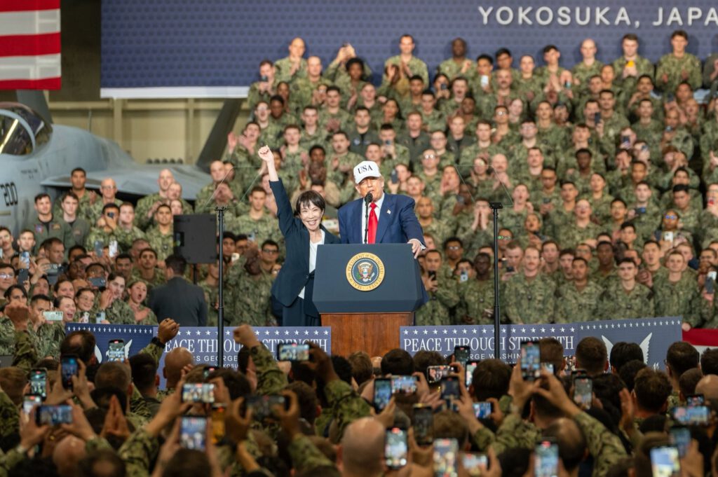 Japanese-Prime-Minister-Sanae-Takaichi-with-US-President-Donald-Trump-at-the-U.S.-Naval-Base-Yokosuka-Japan-28.October-2025