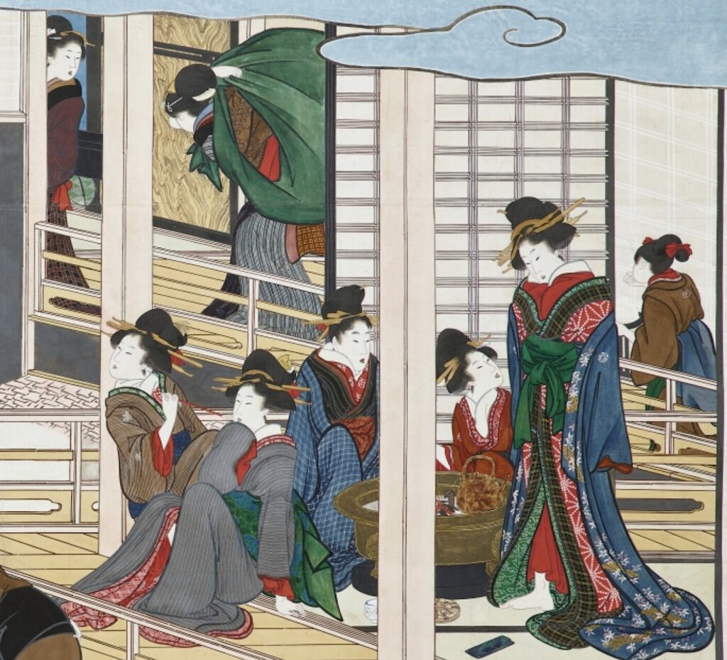 喜多川歌麿 UTAMARO Kitagawa (1754-1806) 深川の雪 Fukagawa in Snow ca. 1802-06, hanging scroll, 198.8 x 341.1 cm, detail_1