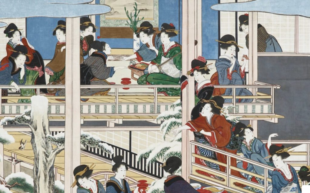 喜多川歌麿 UTAMARO Kitagawa (1754-1806) 深川の雪 Fukagawa in Snow ca. 1802-06, hanging scroll, 198.8 x 341.1 cm, detail_2