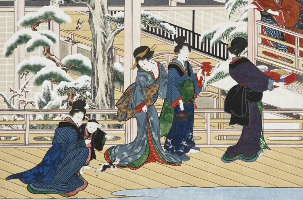 喜多川歌麿 UTAMARO Kitagawa (1754-1806) 深川の雪 Fukagawa in Snow ca. 1802-06, hanging scroll, 198.8 x 341.1 cm, detail_3