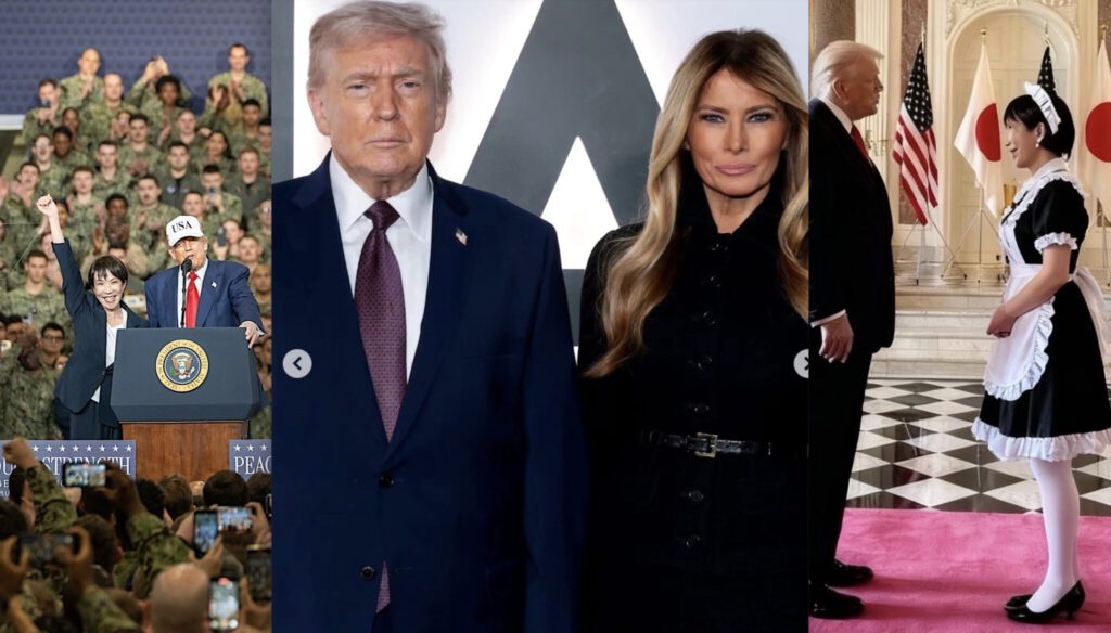 America Emperor with his maids Japanese Sanae and Slovenian Melania | America's Emperor with his maids Japanese Sanae and Slovenian Melania America Emperor with his maids Japanese Sanae and Slovenian Melania | America's Emperor with his maids Japanese Sanae and Slovenian Melania