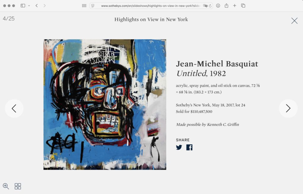 Kenneth C. Griffin, the new owner of Jean-Michel Basquiat Untitled 1982, acrylic, spray paint, and oil stick on canvas, 183.2 x 173 cm. Sotheby’s Highlights on View in New York 13-21 December 2025