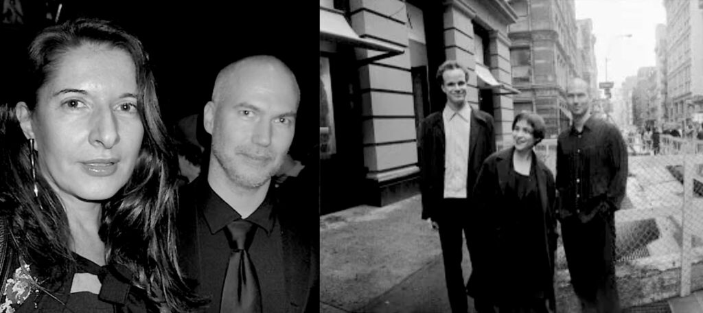 Young Klaus Biesenbach with Marina Abramović, Nancy Spector, Ulrich Obrist
