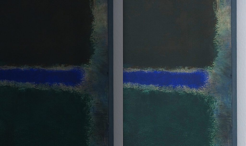 a rare opportunity to show you the painterly process. Left original. Right Brighten up by me.