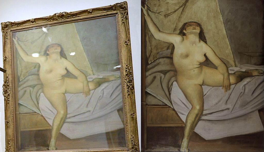 バルテュス Balthus (バルタザール・クロソウスキー・ド・ローラ Balthasar Klossowski de Rola) “Le Lever” 『目ざめ (Ⅰ) 』 1955. Oil on canvas, 161 x 130.4 cm.
