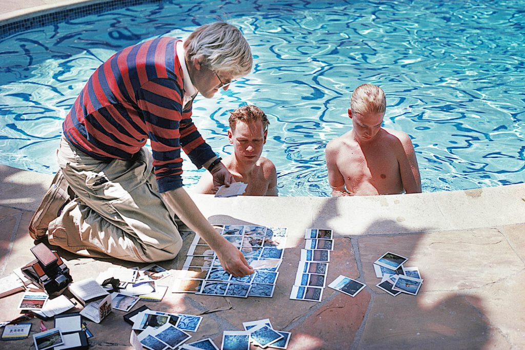 David Hockney with his polaroids 1978