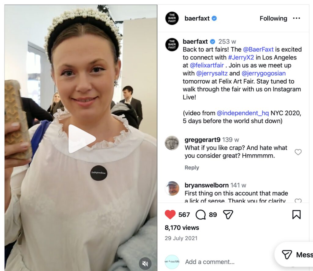 Hilde Lynn Helphenstein aka Jerry Gogosian with Jerry Saltz, 2021 on Instagram Baerfaxt 1
