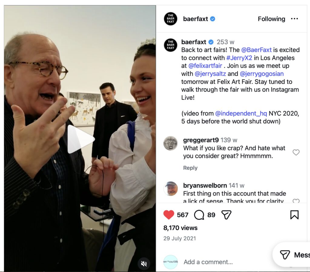 Hilde Lynn Helphenstein aka Jerry Gogosian with Jerry Saltz, 2021 on Instagram Baerfaxt 3