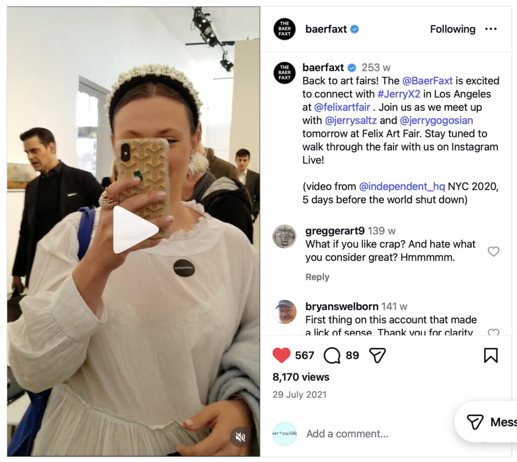 Hilde Lynn Helphenstein aka Jerry Gogosian with Jerry Saltz, 2021 on Instagram Baerfaxt 4