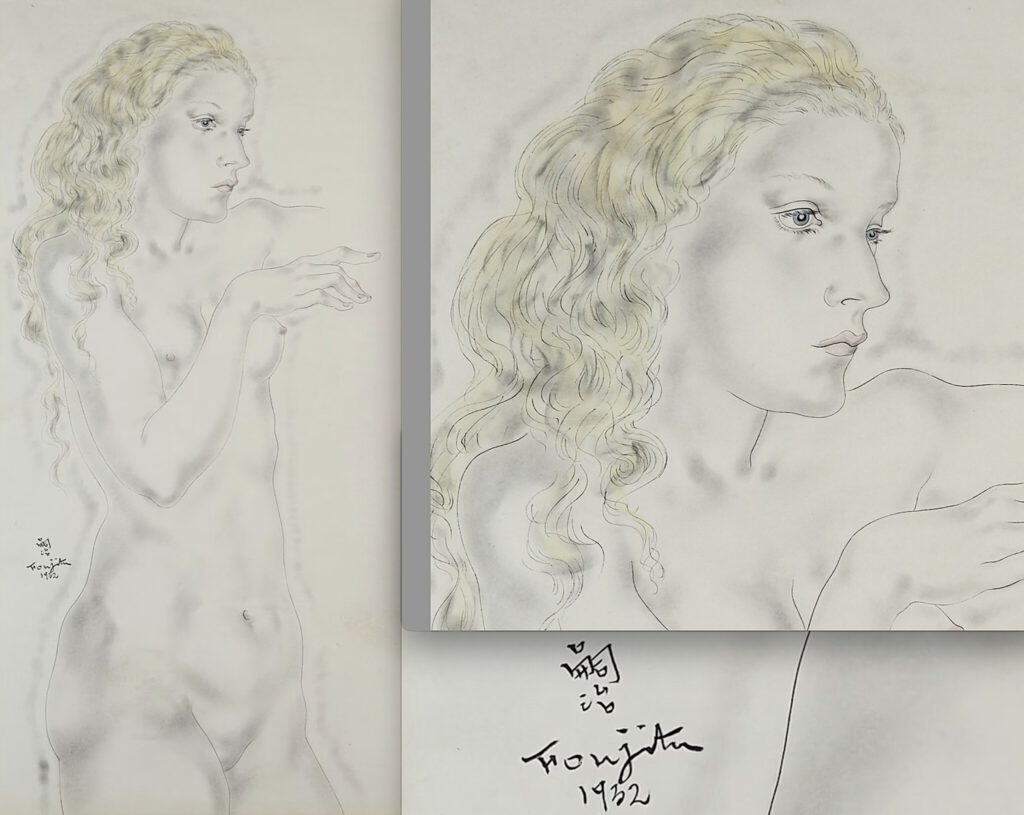 FOUJITA Tsuguharu 藤田嗣治 Madeleine マドレーヌ 1932、72.6 × 37.5 cm、ink 墨、watercolour 水彩