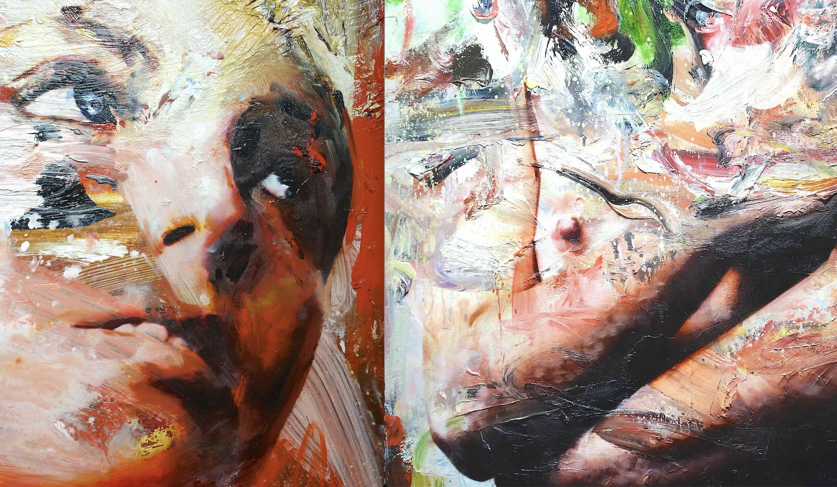 Naked Truth – The Eyes 2026 Oil on panel 1350 x 1100 x 35 mm, details. N&A Gallery exhibition, 2026:8:4 – 9:26