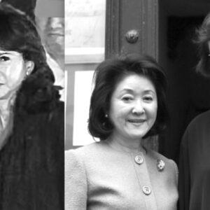 Left Mistress 愛人 of Taro Aso, Toshiko Sasabe 雀部敏子. Center Chikako Aso 麻生 千賀子, wife of Taro Aso | Mistress 愛人 of Taro Aso, Toshiko Sasabe 雀部敏子 (left). Chikako Aso 麻生千賀子, wife of Taro Aso (center)
