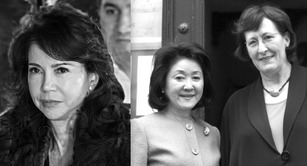 麻生太郎の愛人 Mistress 愛人 of Taro Aso, Toshiko Sasabe 雀部敏子 (left) . Chikako Aso 麻生千賀子, wife of Taro Aso (center)