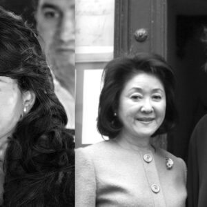 麻生太郎の愛人 Mistress 愛人 of Taro Aso, Toshiko Sasabe 雀部敏子 (left) . Chikako Aso 麻生千賀子, wife of Taro Aso (center)